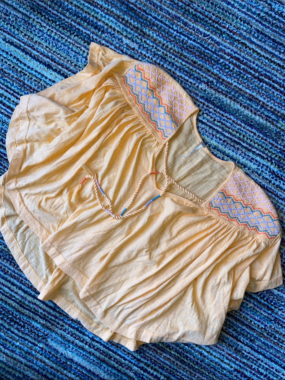 Free People Orange Embroidered Peasant Blouse